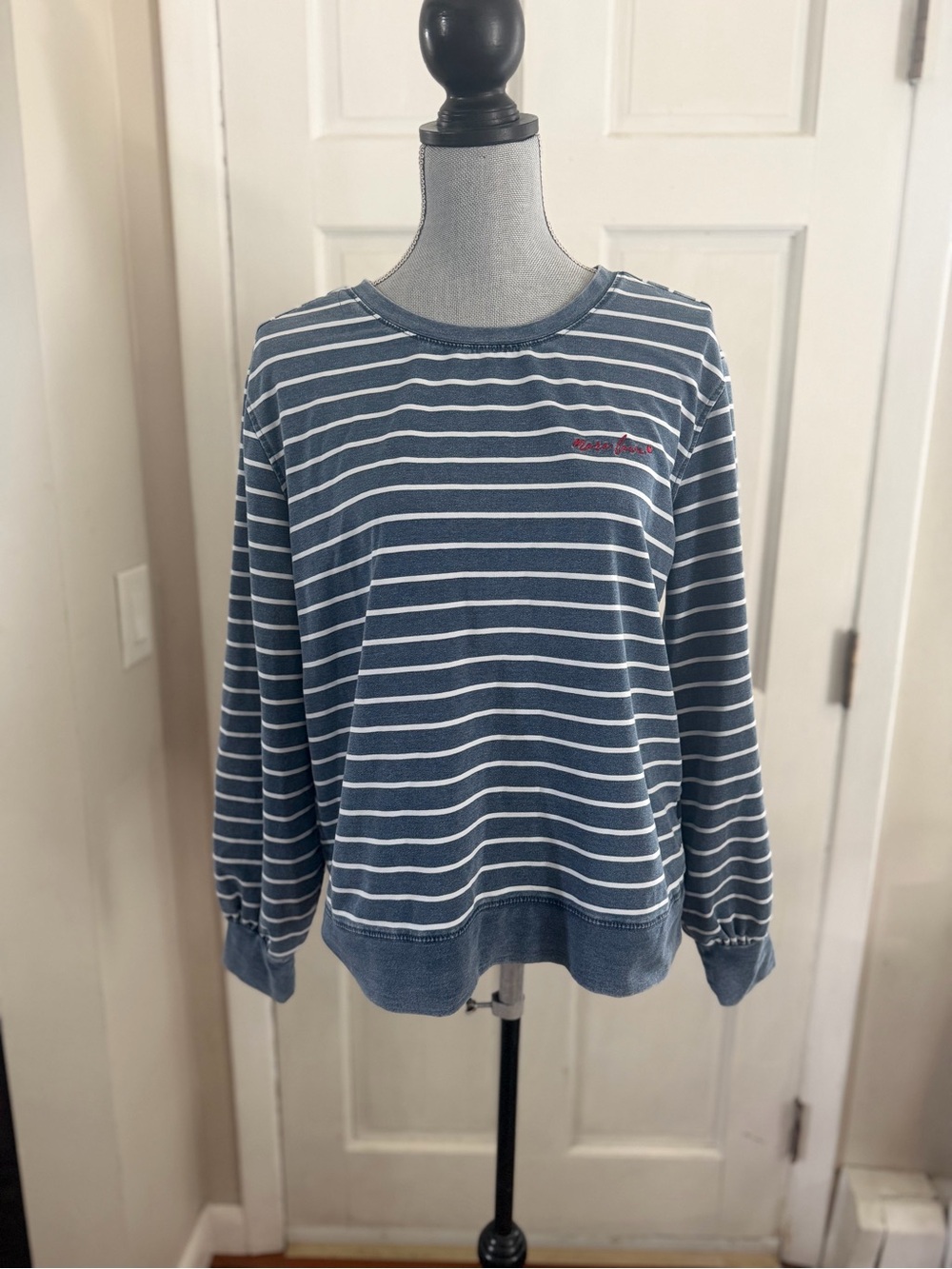 Jane and Delancey Blue and White Striped Crewneck Pullover